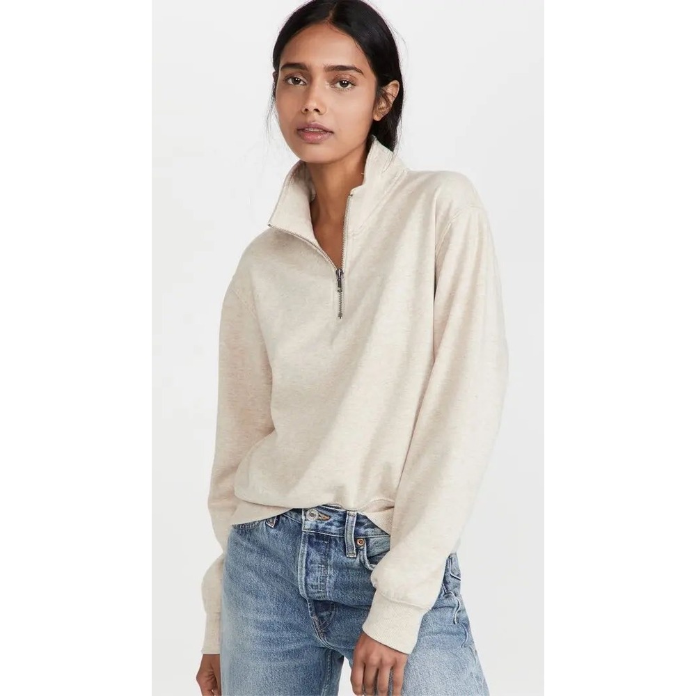 Z Supply Womens Half Zip Sweatshirt Oatmeal Heather Fleece Pullover ZT213317 | M